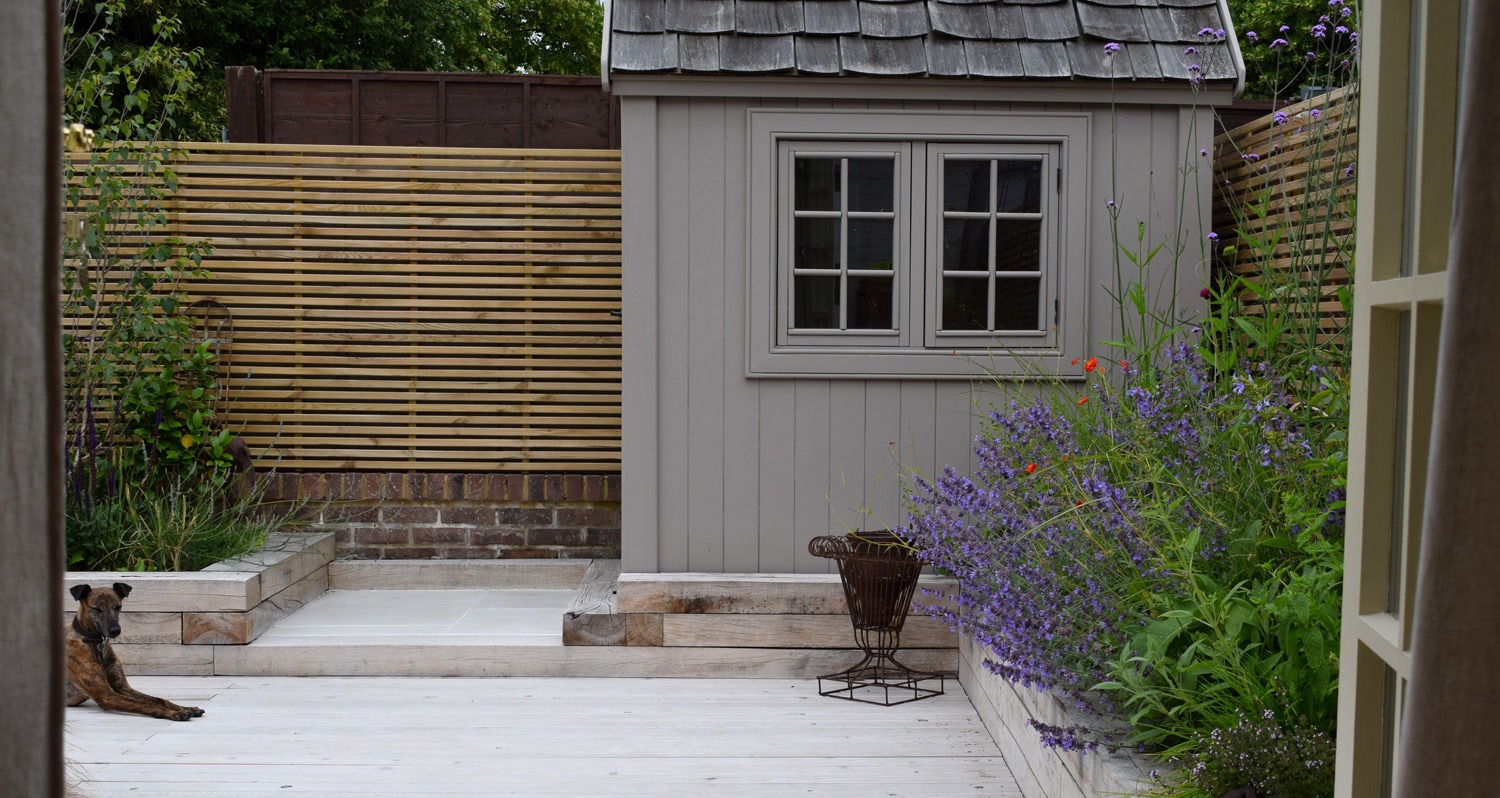 Everchanging Garden Design Hertfordshire courtyard project pic shed side